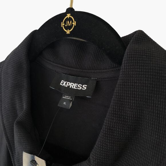 NEW Express Polo Shirt Mens XL Waffle Pieced Zip Polo Black Panel 1/4 Zipper - Picture 5 of 8